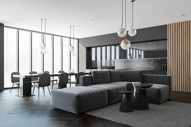a luxury sofa paired with elegant dining chairs 