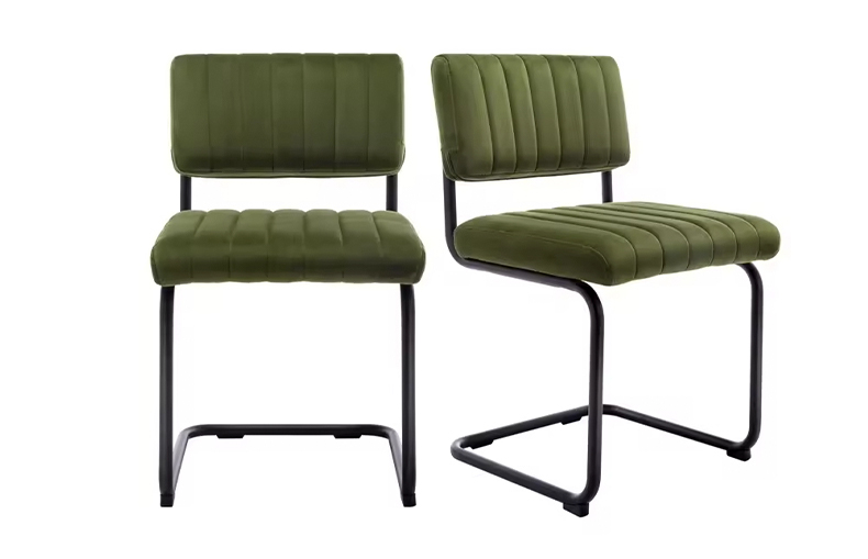 Velvet cantilever dining chair in modern dining room