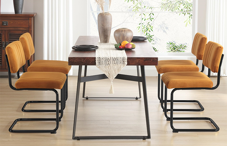 Cantilever dining chair with plush velvet seat