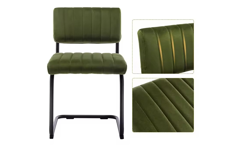 Side view of cantilever dining chair with gold frame