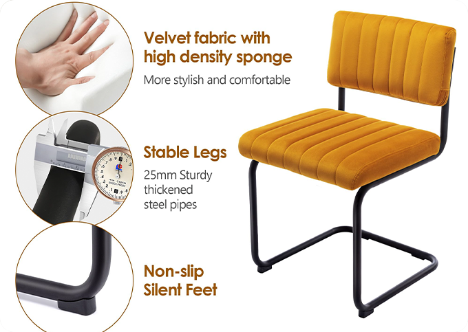 Velvet upholstered dining chair with modern appeal