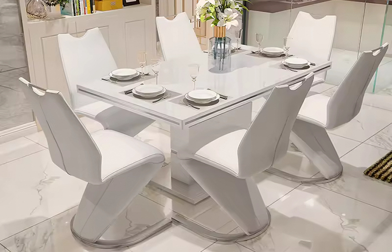closeup of metal legs on leather dining chair