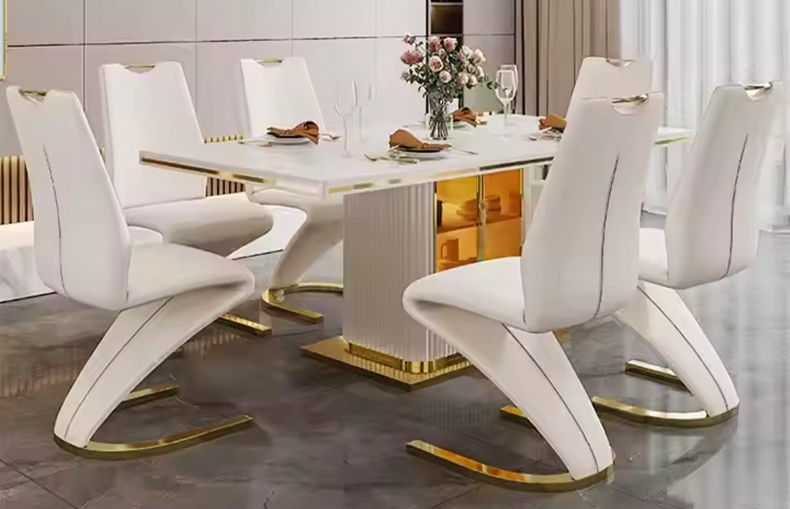 contemporary metal dining chair with padded leather seat