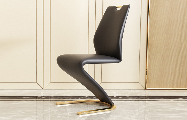 high-end dining chair featuring metal frame and leather finish